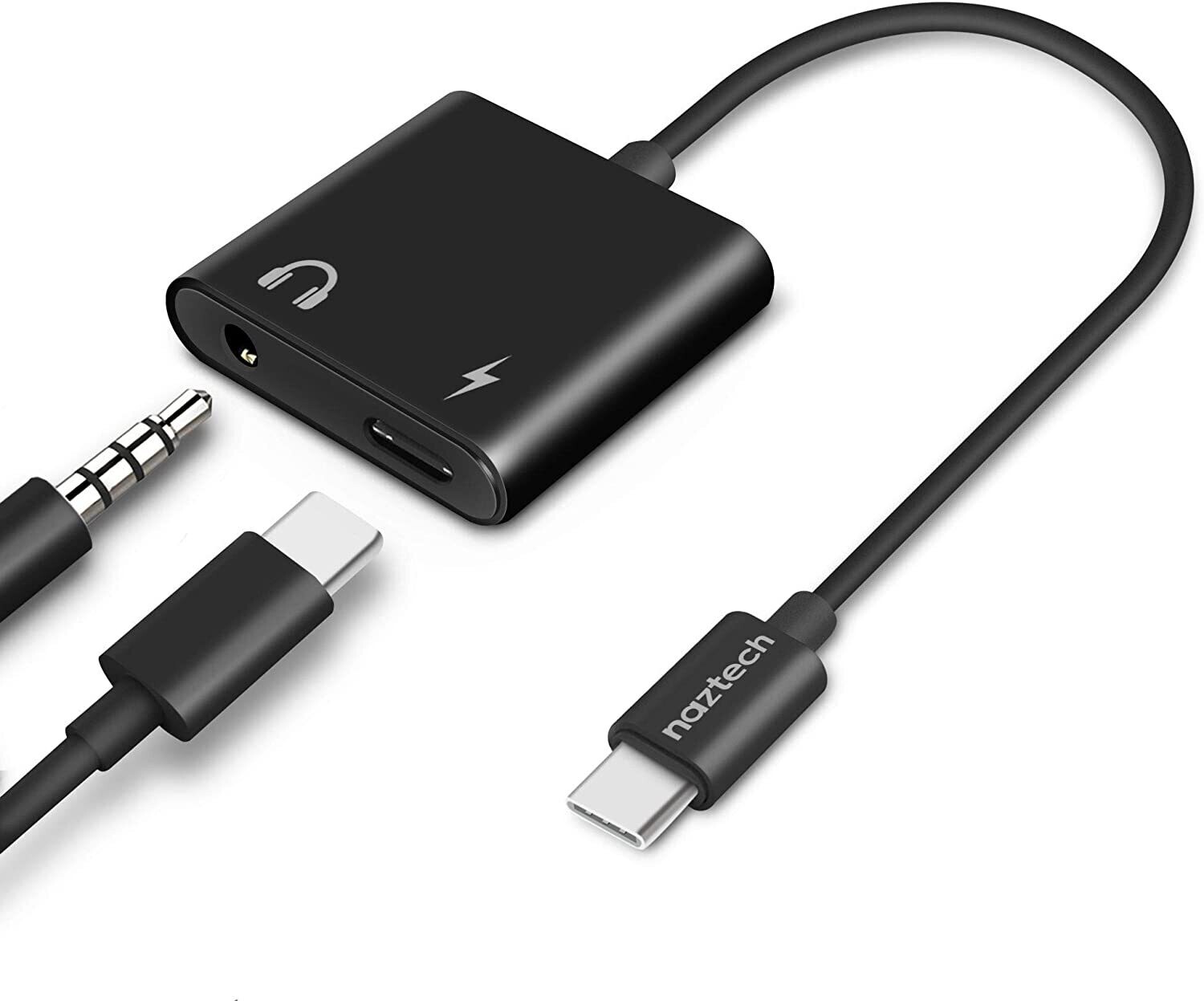 Naztech 2-in-1 USB-C & 3.5mm Audio + Charge Adapter [Listen to Music While Charging)