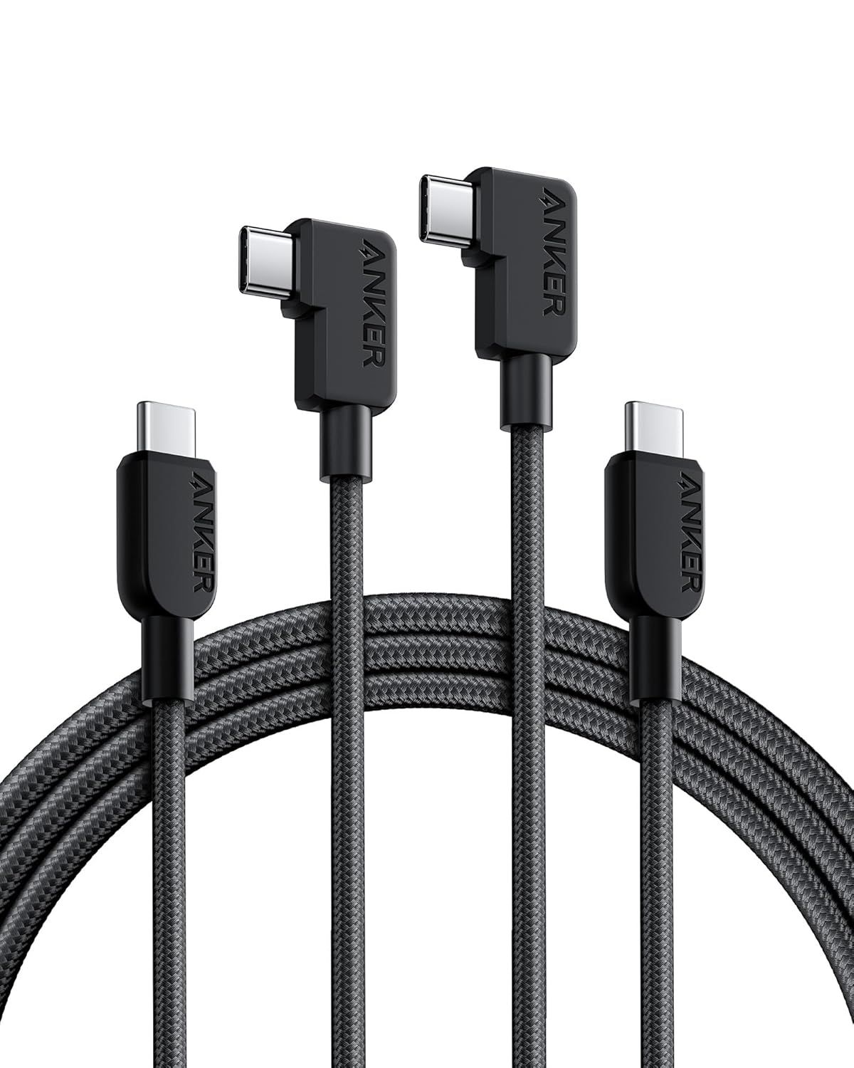 Anker Cable , 240W USB C to USB C Right Angle Cable, 90 Degree Type C Braided Charging Cord for iPhone 16 Series and More (USB 2.0, Black)