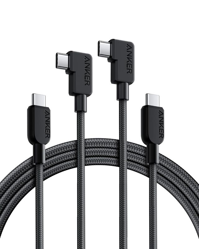 Anker Cable , 240W USB C to USB C Right Angle Cable, 90 Degree Type C Braided Charging Cord for iPhone 16 Series and More (USB 2.0, Black)