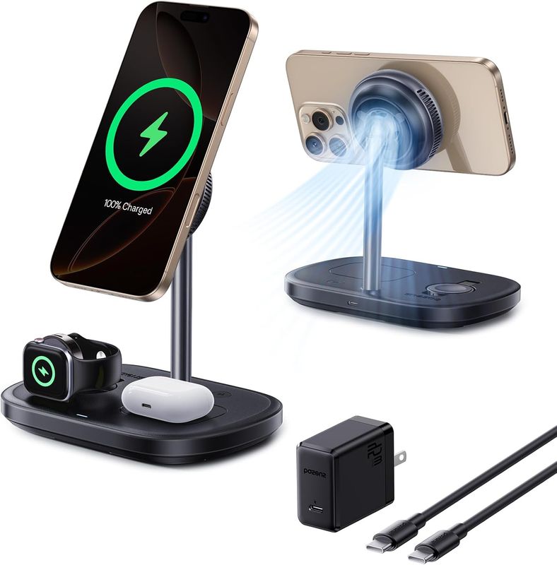 Baseus 3 in 1 Wireless Charger Stand, Qi2 Certified 15W Cooling Magnetic Charging Station