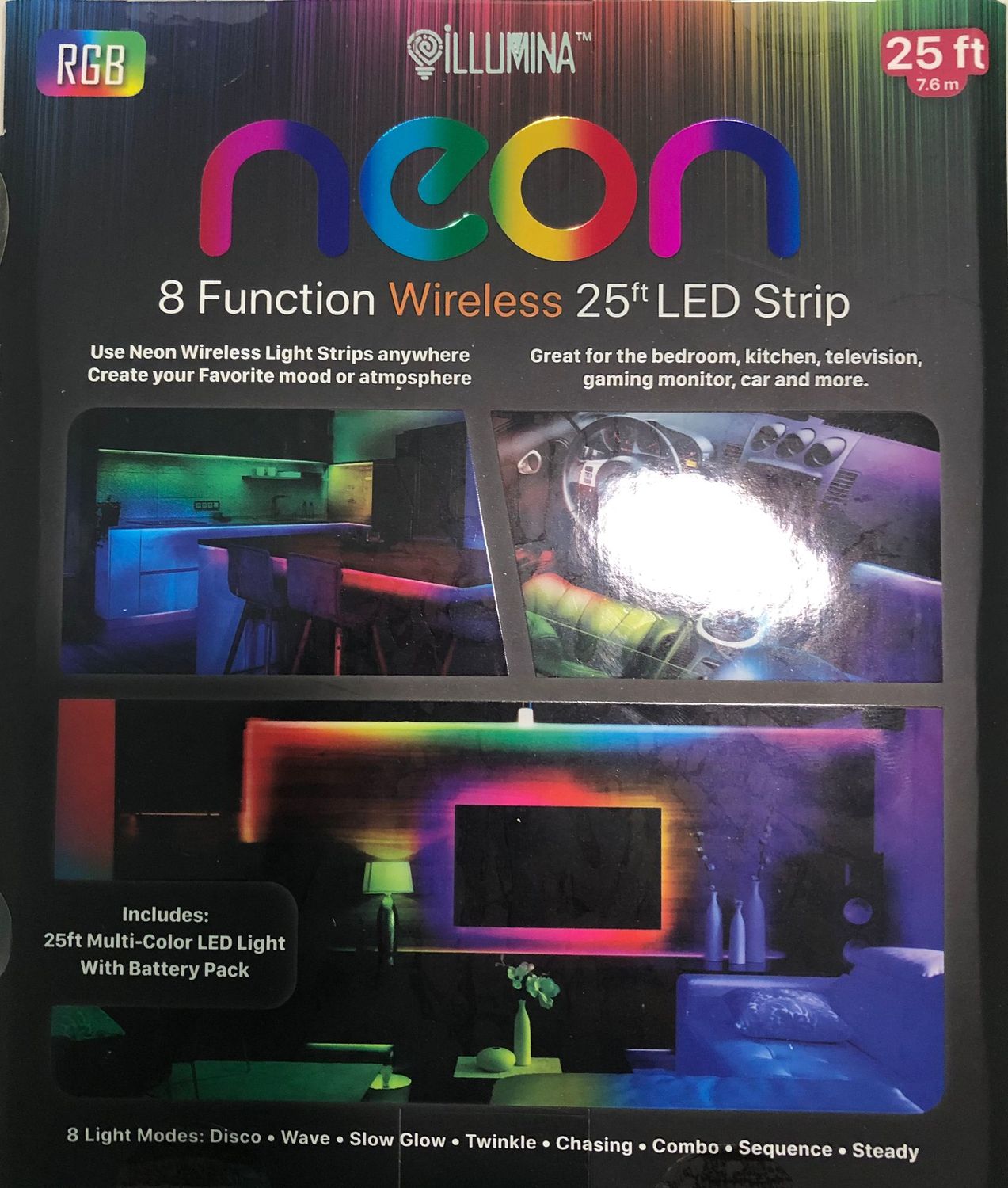 NEON 8 Function Wireless 25 FT LED Strip - New
