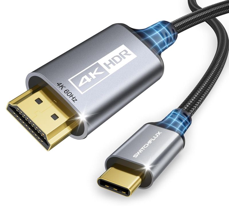 USB-C to HDMI Cable 6Ft [4K@60Hz] High-Speed USB Type C to HDMI 2.0 Braided Cord (Thunderbolt 3/4 Compatible) for iPhone