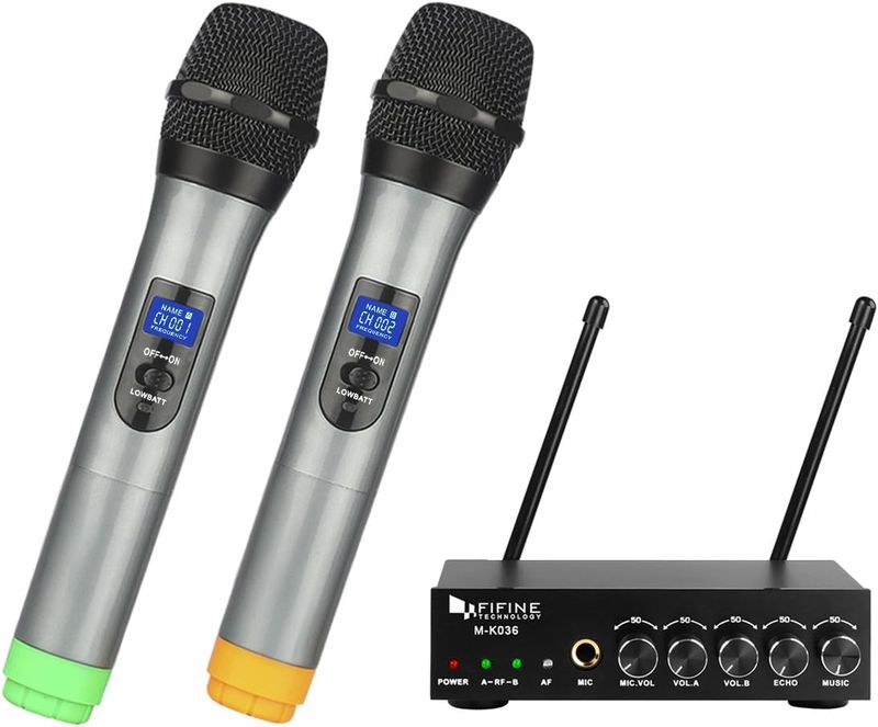 UHF Dual Channel Wireless Handheld Microphone, Easy-to-use Karaoke Wireless Microphone System