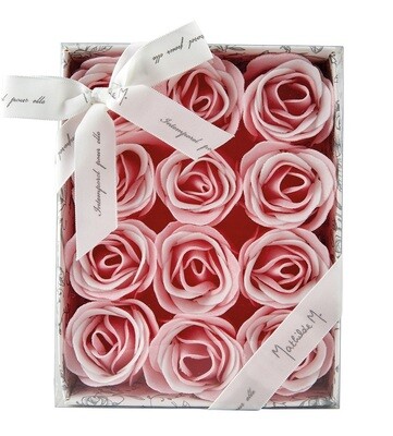 Coffret de 12 Roses en feuilles de savon (parfum rose)