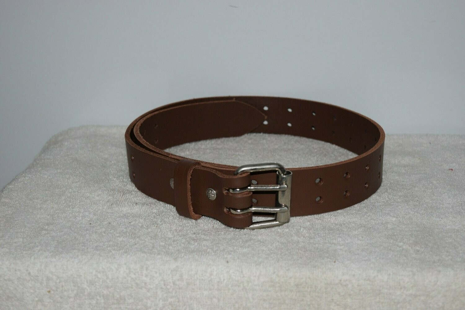 1.5” Wide Genuine Leather Belt with Double Prong Buckle display picture 1