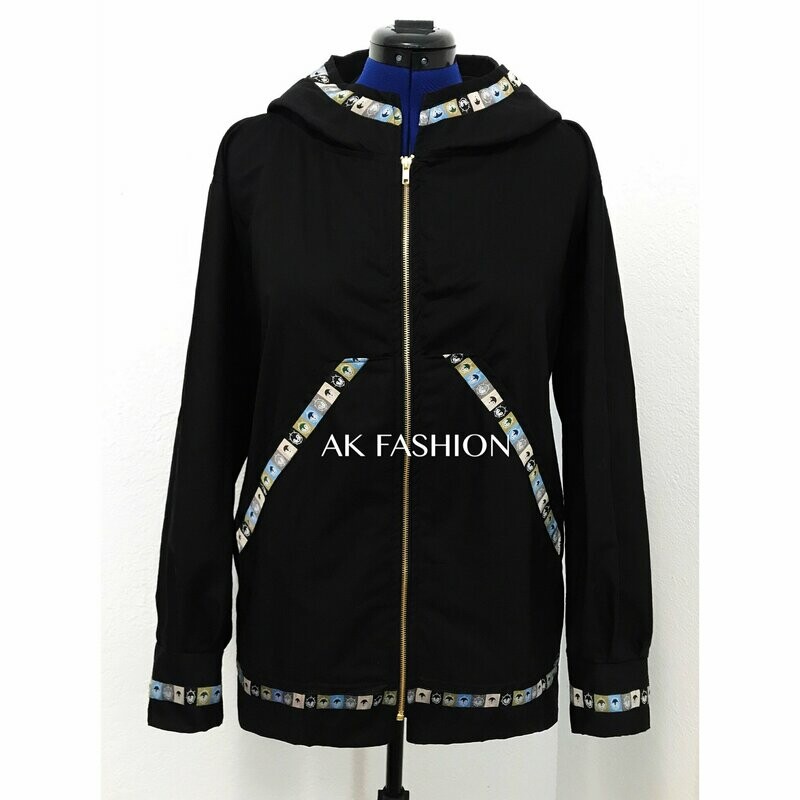 Men&#39;s kuspuk jacket kuspuk black with native head trim