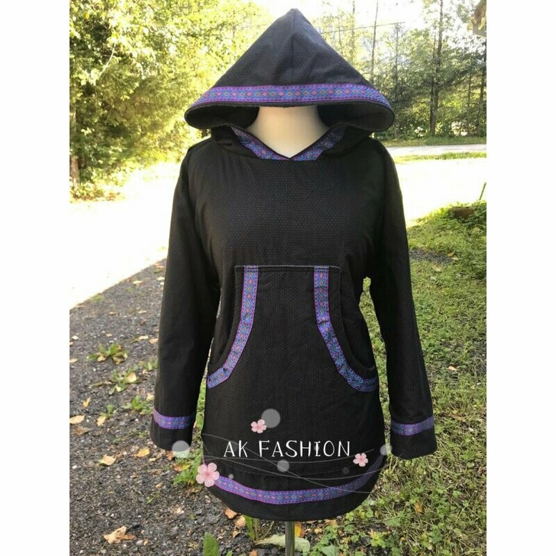 Women kuspuk adult kuspuk alaska kuspuk dress/jacket Black With Purple Trim 