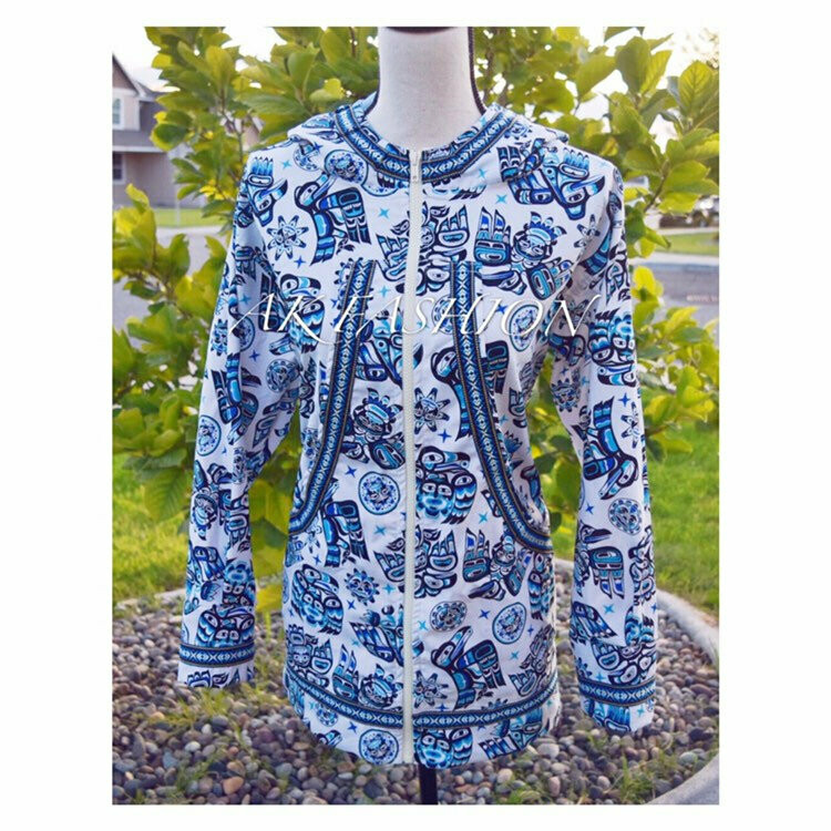 love birds white and blue kuspuk women kuspuk