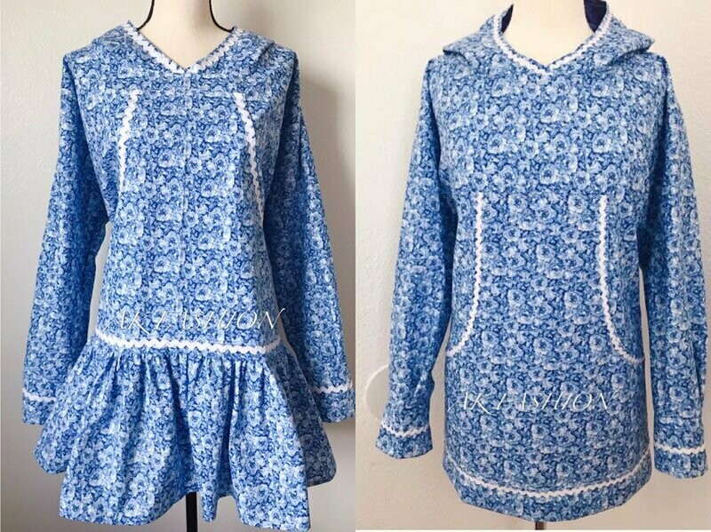 Blue glitter packed flower women kuspuk adult kuspuk alaska kuspuk