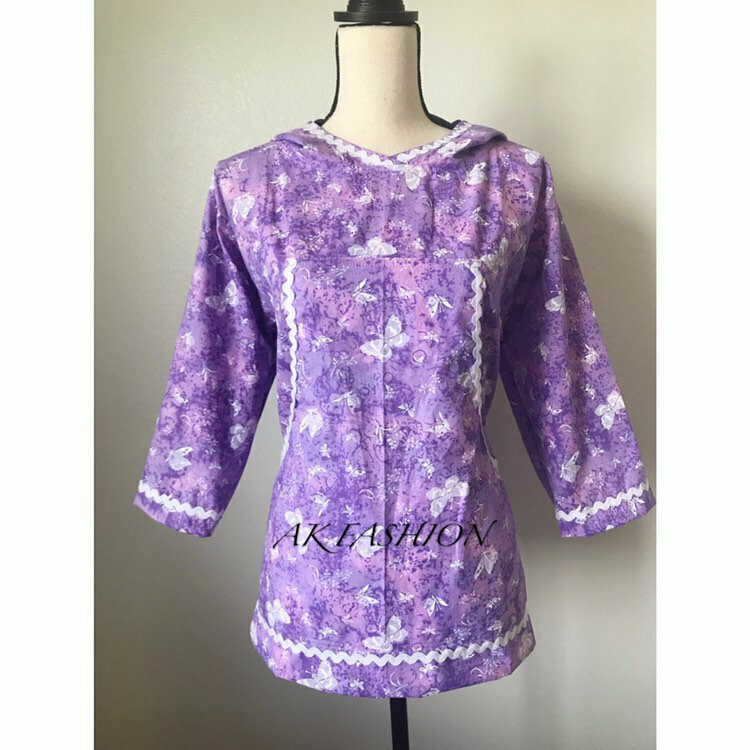 purple butterfly women kuspuks adult kuspuk alaska kuspuk with 2/3 sleeves