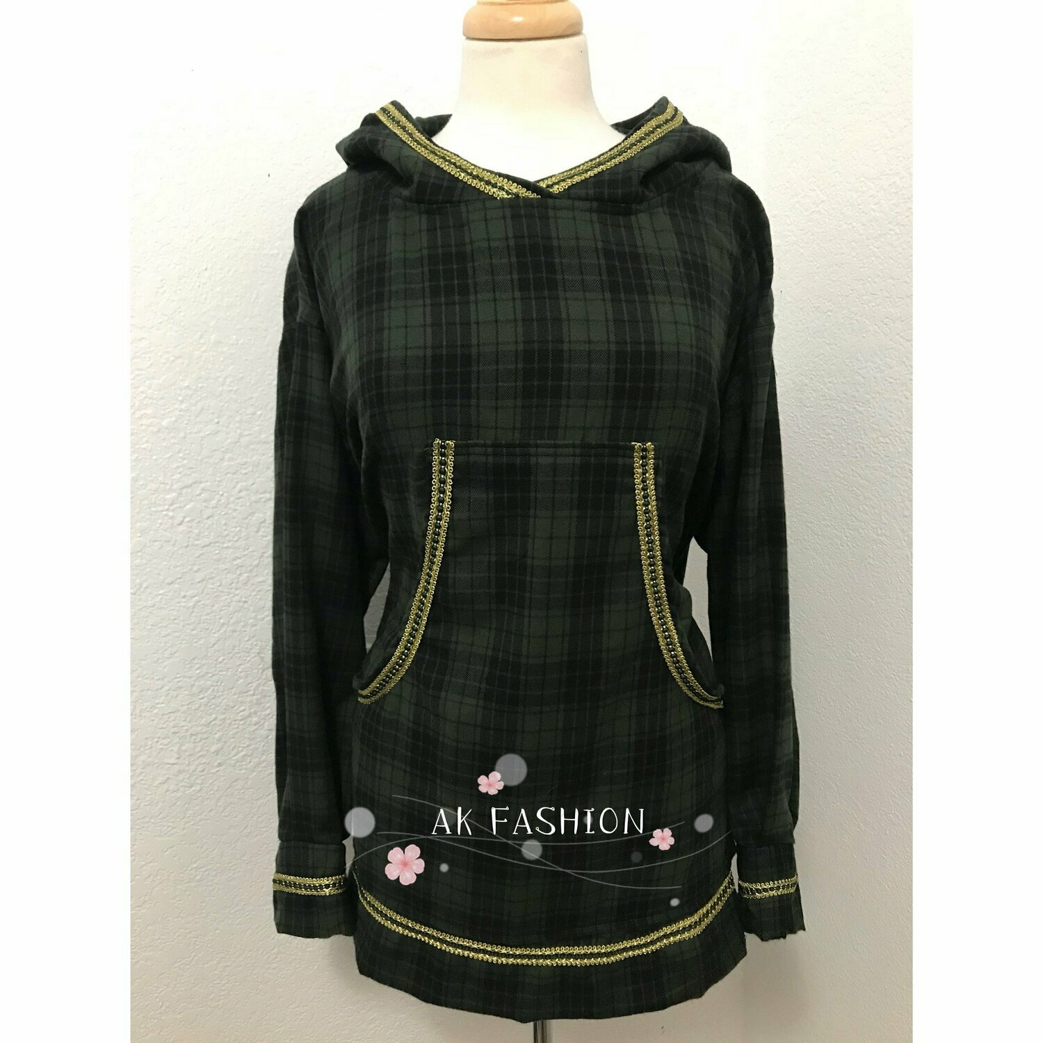 Green Plaid flannel women kuspuk /sweatshirt /sweater