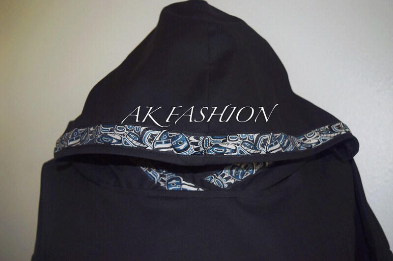 Men/women kuspuk jacket kuspuk black with Alaska Native Trim 