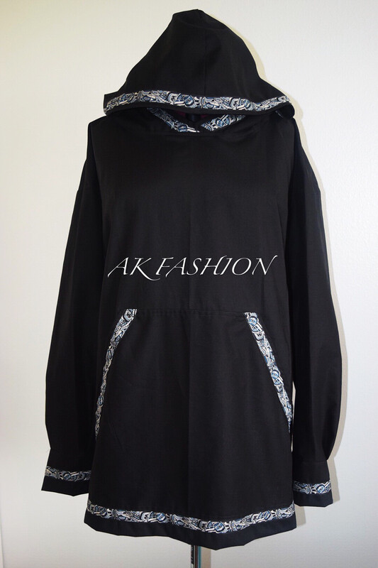 Men/women kuspuk jacket kuspuk black with Alaska Native Trim 