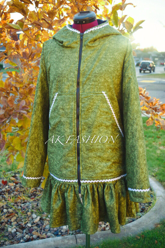 Green women kuspuk adult kuspuk simple kuspuk distressed green