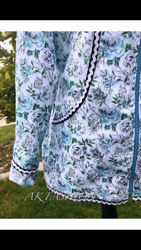Teal Floral Women kuspuk Adult Kuspuk