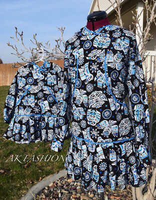 Matching dresses matching Kuspuk matching mommy Daddy and daughter Son alaska kuspuk Love Bird Blue In Black 