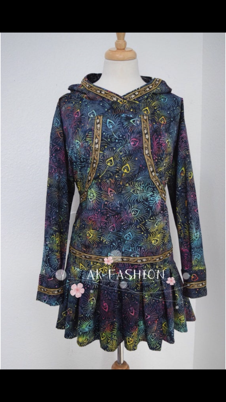  Rainbow Peacock Feather kuspuk/jacket/coat/sweatshirt /sweater
