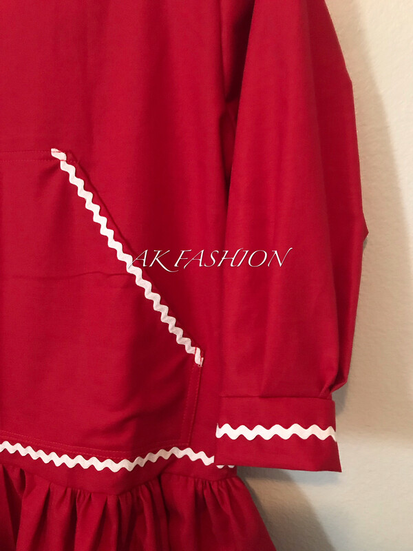 Alaska Kuspuk Children's Kuspuk dress girl kuspuk Red With white ribbons 