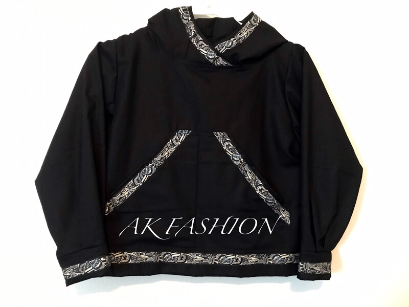 boys kuspuk children&#39;s Kuspuk jacket kids kuspuk Black With Native Trim 