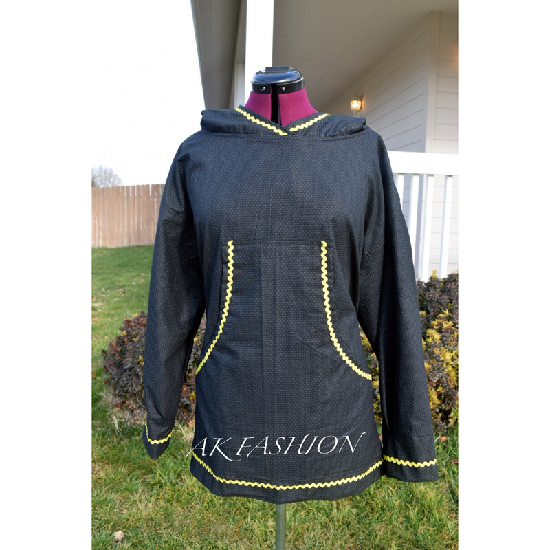 Women kuspuk adult kuspuk alaska kuspuk dress/jacket Black With Yellow 
