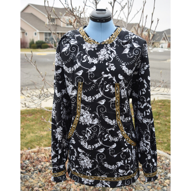 Floral and bird black back ground Custom made /made to order women kuspuk