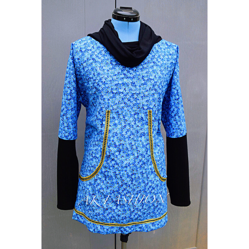 forgot me or not flower Women kuspuk adult kuspuk alaska kuspuk cowl neck with knit sleeves