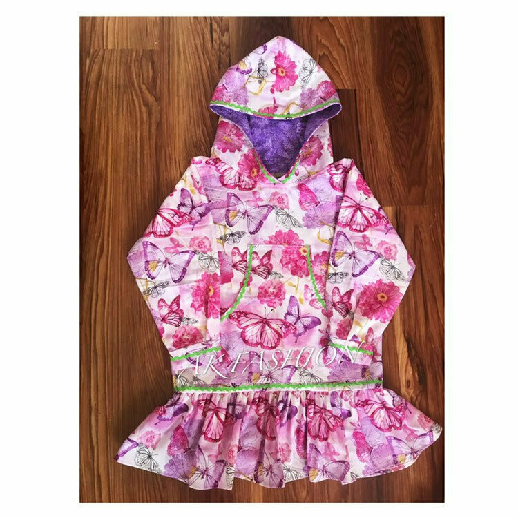 pink butterfly with floral children's Kuspuk dress