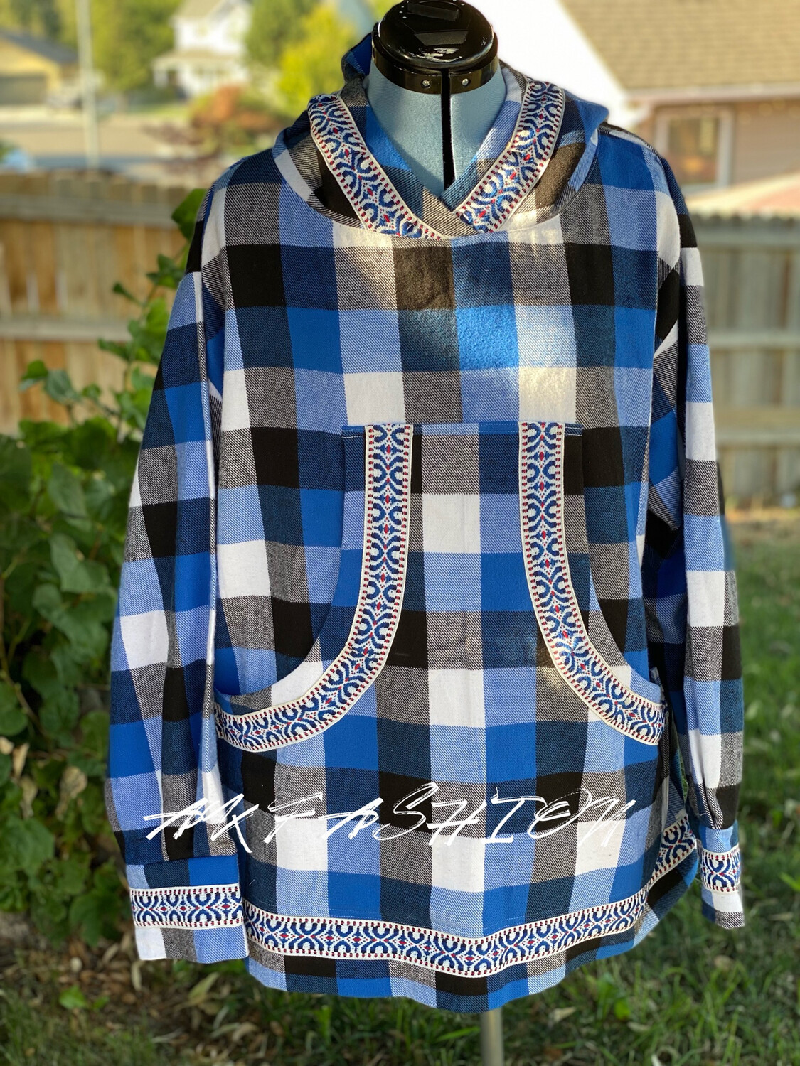 Women/men kuspuk pull over adult kuspuk alaska kuspuk Blue Check 