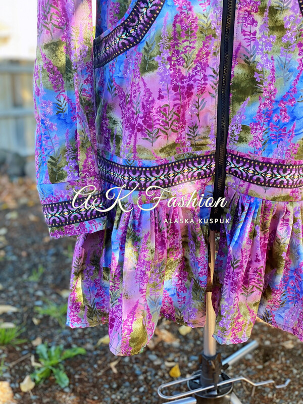 Purple fireweed kuspuk With Purple Trim women kuspuk