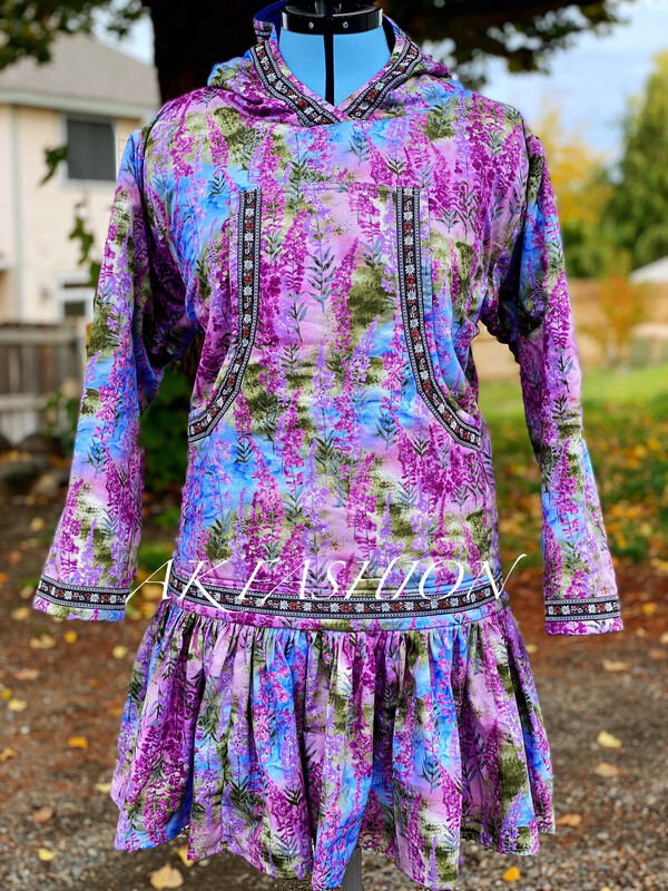 Purple fireweed kuspuk With Flower Trim women kuspuk