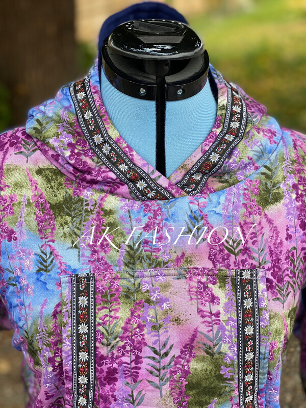 Purple fireweed kuspuk With Flower Trim women kuspuk