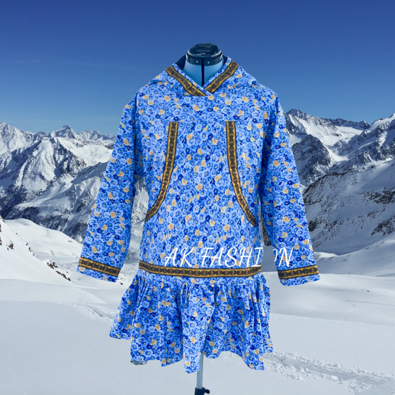 Women kuspuk blue flowers kuspuk
