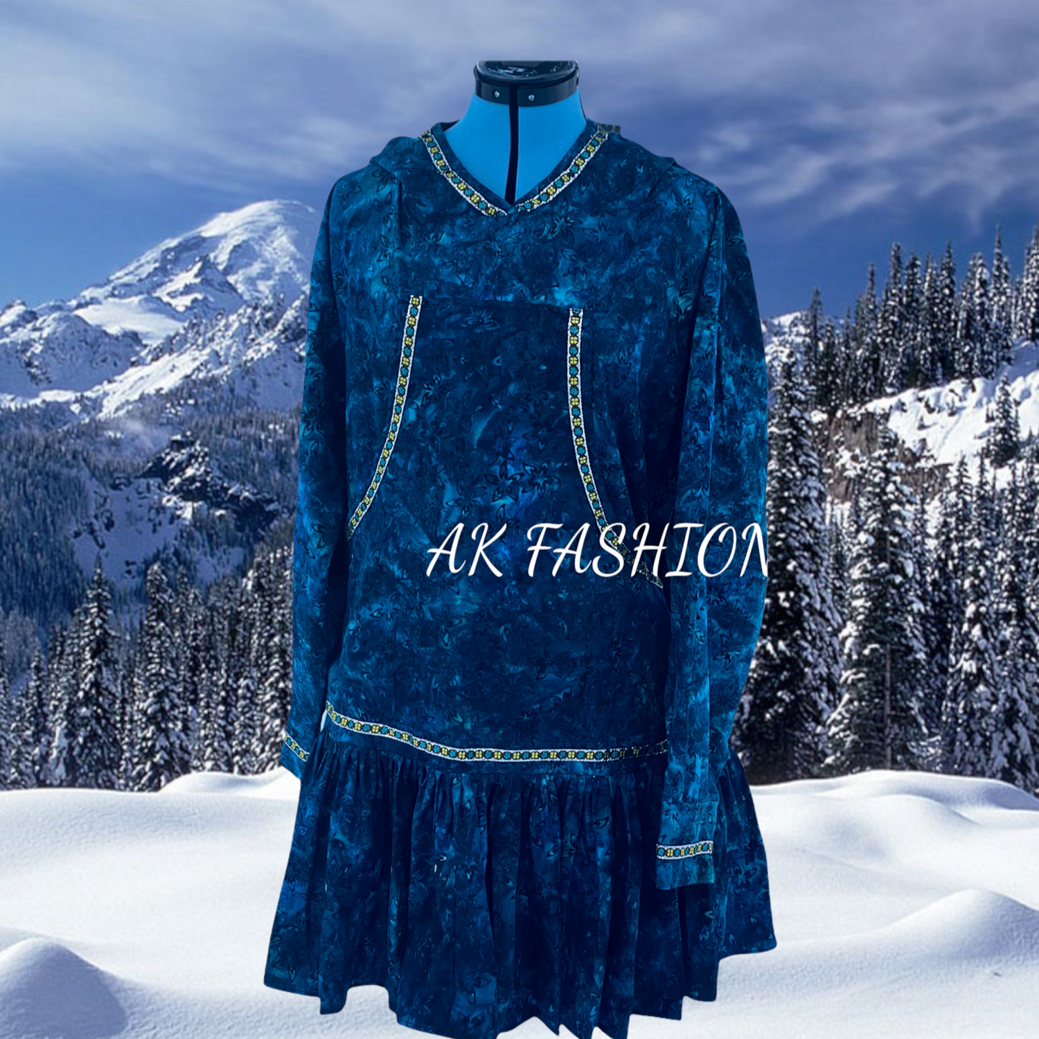 Women kuspuk adult kuspuk alaska kuspuk dress/jacket Marine Mini Plumeria Dark Green