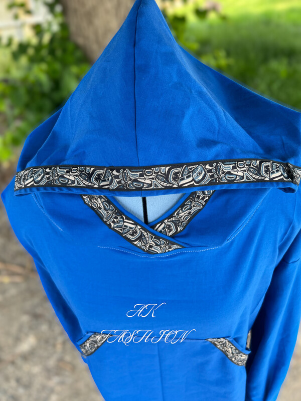 Solid Blue With Native Spirit Trim  women/men kuspuk adult kuspuk alaska kuspuk