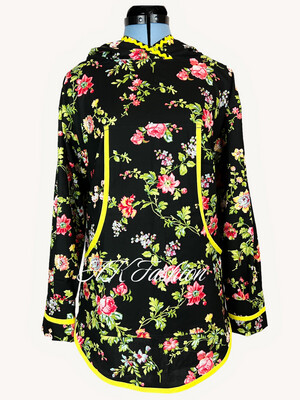 Floral In Black With Yellow women kuspuk