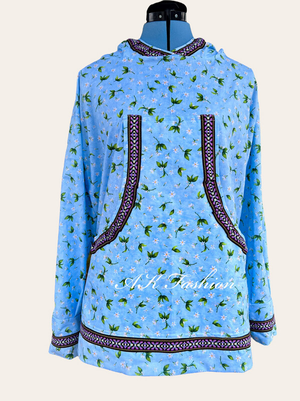 Tossed Floral On Light Blue Premium Kuspuk women kuspuk adult kuspuk