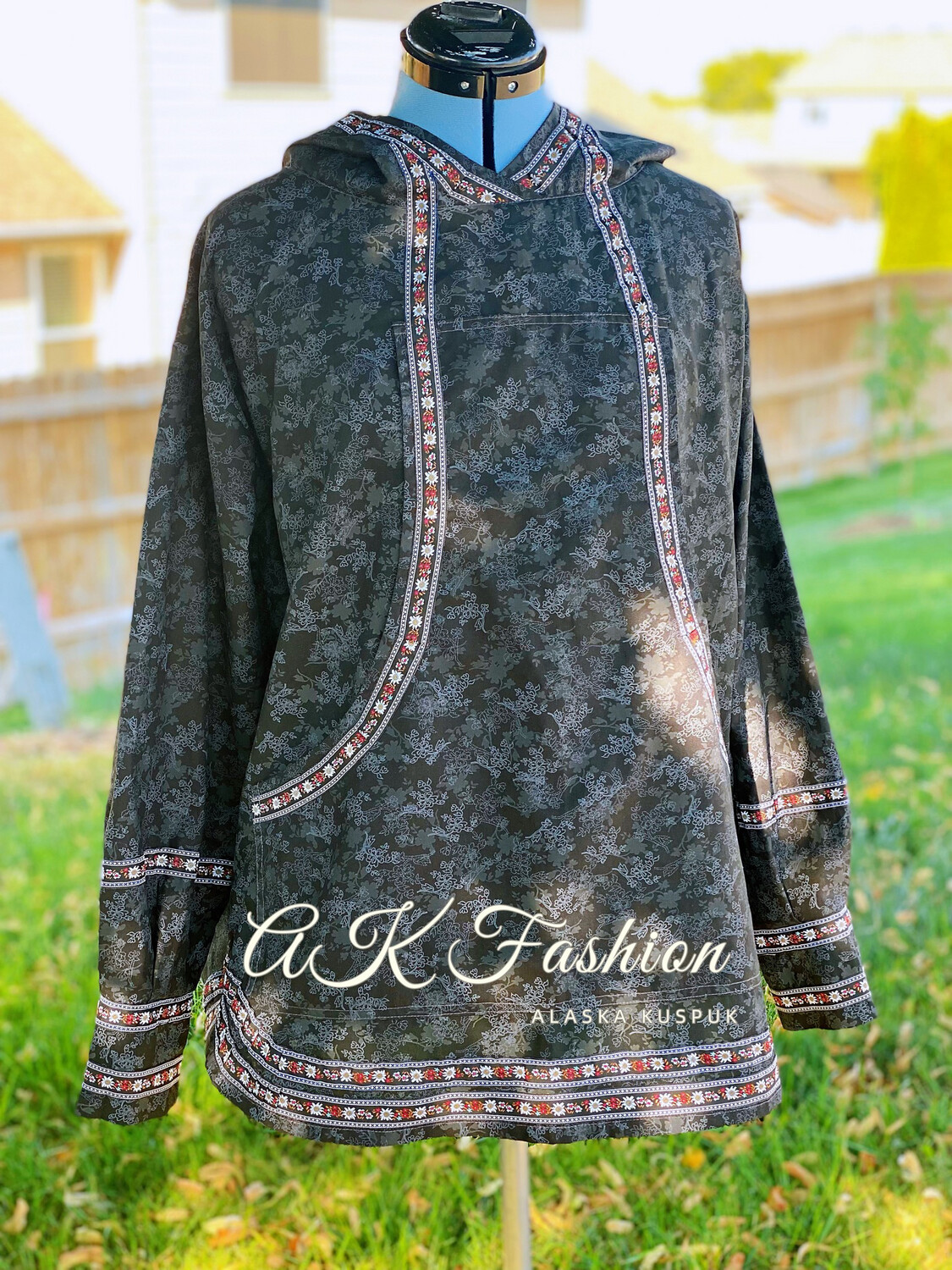 Grey Floral In Black women kuspuks adult kuspuk alaska kuspuk