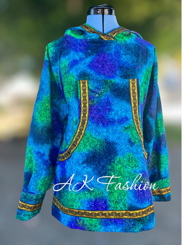 Deep Blue Green Paisley With Gold Trim women kuspuk Adult Kuspuk  