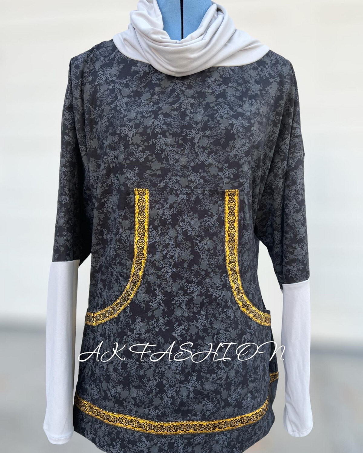 Floral In Black women kuspuks adult kuspuk alaska kuspuk with cowl neck knit sleeves