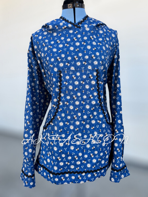 Daisies &amp; Bees Dark Blue Kuspuk women kuspuk adult kuspuk