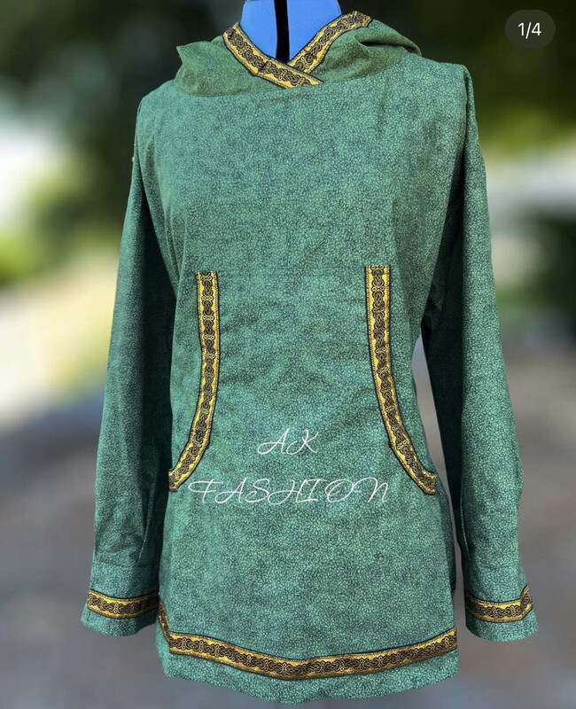 Illusions Dark Green Vines Women Kuspuk With Gold Trim 
