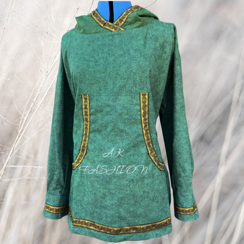 Illusions Dark Green Vines Women Kuspuk With Gold Trim 