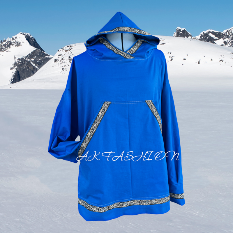Solid Blue With Native Spirit Trim  women/men kuspuk adult kuspuk alaska kuspuk