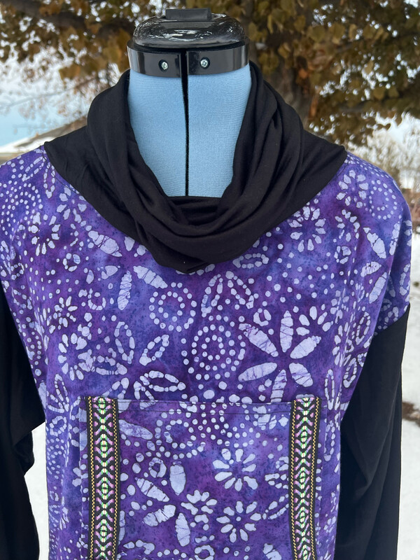 Purple Floral Batiks Kuspuk Cowl Neck And Knit Sleeves women kuspuk adult kuspuk