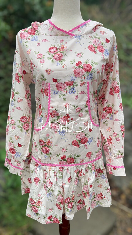 Pink Flowers In White kuspuk adult kuspuk alaska kuspuk