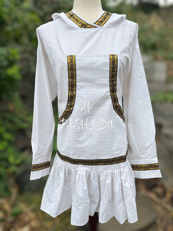 Women kuspuk pull over adult kuspuk alaska kuspuk White and black dot