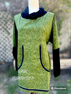 Green Cowl Neck And Knit Sleeves Kuspuk women kuspuk adult kuspuk