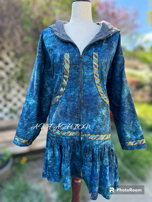 Winter Kuspuk Dress With Zipper Marine Mini Plumeria Dark Green