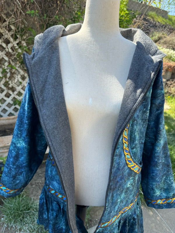 Winter Kuspuk Dress With Zipper Marine Mini Plumeria Dark Green
