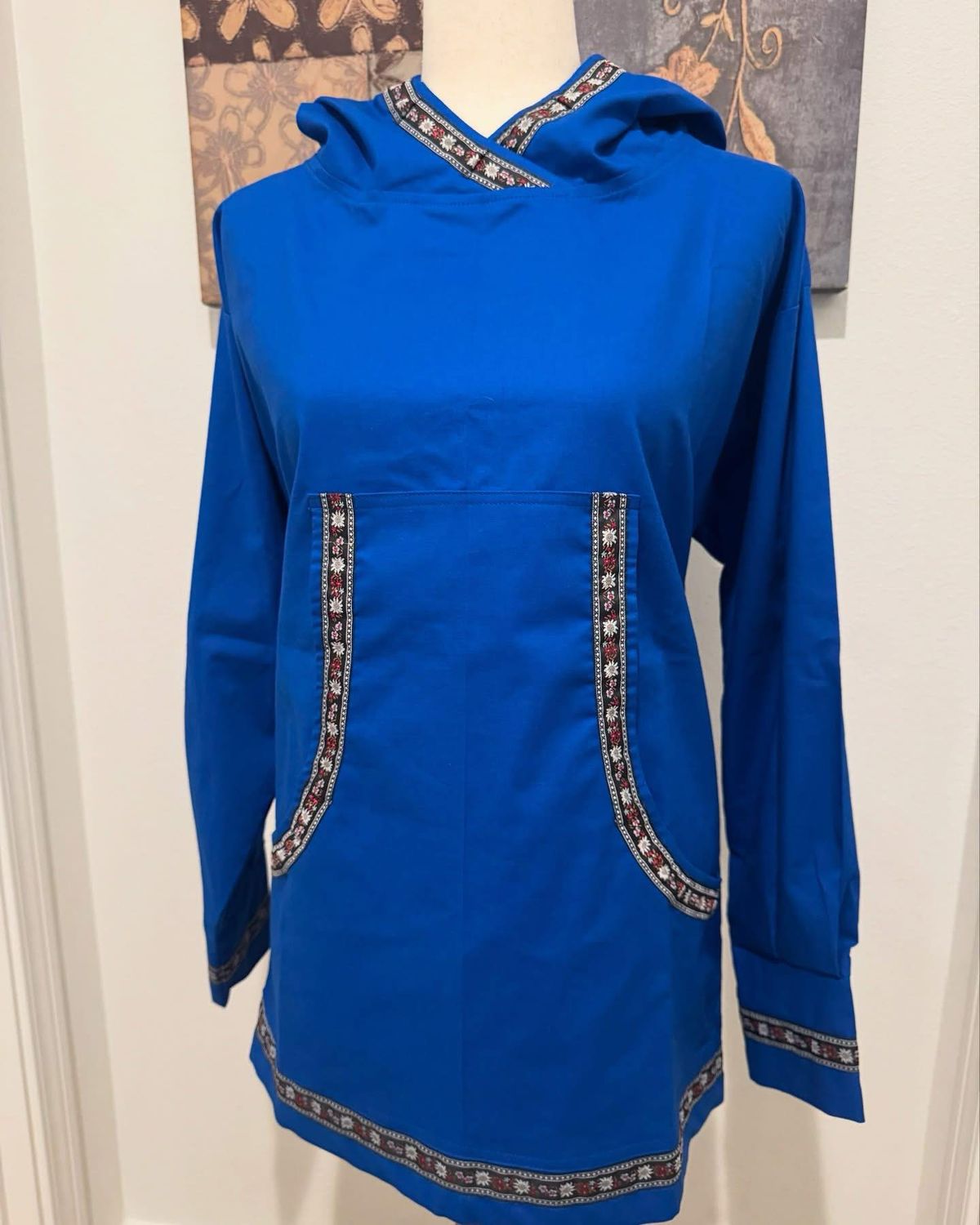 Solid Blue With Flower Trim women/men kuspuk adult kuspuk alaska kuspuk